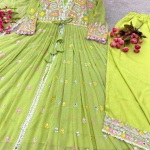 embroidery and sequence work readymade gown 4 pics